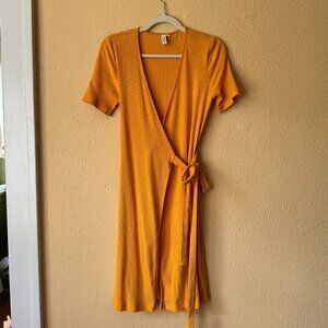 & Other Stories Marigold Stretchy Ribbed Wrap Dress